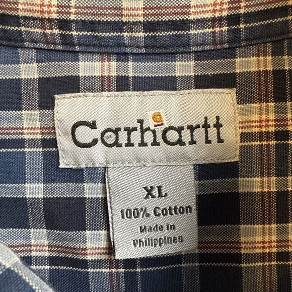 Carhartt Button Shirt Mens XL Blue Brown Plaid Cotton Outdoor Casual Work - Picture 3 of 8